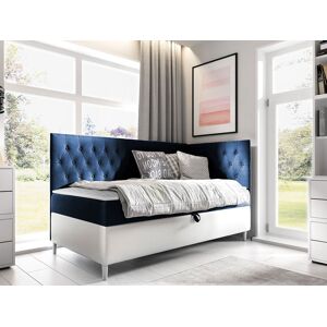 VENETI Boxspringová jednolôžková posteľ 80x200 PORFIRO 3 - biela ekokoža / modrá 1, pravé prevedenie + topper ZDARMA VENETI Boxspringová jednolôžková posteľ 80x200 PORFIRO 3 - biela ekokoža / modrá 1, pravé prevedenie + topper ZDARMA