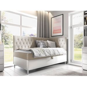 VENETI Boxspringová jednolôžková posteľ 80x200 PORFIRO 3 - biela ekokoža / béžová, pravé prevedenie + topper ZDARMA VENETI Boxspringová jednolôžková posteľ 80x200 PORFIRO 3 - biela ekokoža / béžová, pravé prevedenie + topper ZDARMA