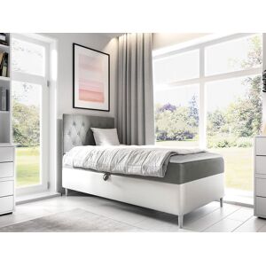 VENETI Boxspringová jednolôžková posteľ 80x200 PORFIRO 1 - biela ekokoža / šedá, pravé prevedenie + topper ZDARMA VENETI Boxspringová jednolôžková posteľ 80x200 PORFIRO 1 - biela ekokoža / šedá, pravé prevedenie + topper ZDARMA