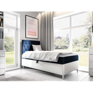 VENETI Boxspringová jednolôžková posteľ 80x200 PORFIRO 1 - biela ekokoža / modrá 1, pravé prevedenie + topper ZDARMA VENETI Boxspringová jednolôžková posteľ 80x200 PORFIRO 1 - biela ekokoža / modrá 1, pravé prevedenie + topper ZDARMA