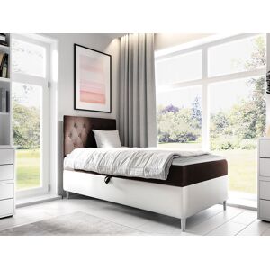 VENETI Boxspringová jednolôžková posteľ 100x200 PORFIRO 1 - biela ekokoža / hnedá 1, pravé prevedenie + topper ZDARMA VENETI Boxspringová jednolôžková posteľ 100x200 PORFIRO 1 - biela ekokoža / hnedá 1, pravé prevedenie + topper ZDARMA