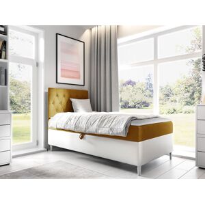 VENETI Boxspringová jednolôžková posteľ 100x200 PORFIRO 1 - biela ekokoža / žltá, pravé prevedenie + topper ZDARMA VENETI Boxspringová jednolôžková posteľ 100x200 PORFIRO 1 - biela ekokoža / žltá, pravé prevedenie + topper ZDARMA