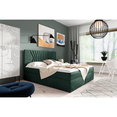 VENETI Čalúnená posteľ s prešívaným čelom AKIM - 140x200, zelená + topper ZDARMA VENETI Čalúnená posteľ s prešívaným čelom AKIM - 140x200, zelená + topper ZDARMA
