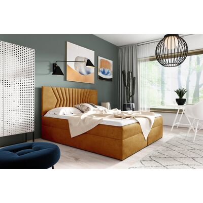 VENETI Čalúnená posteľ s prešívaným čelom AKIM - 140x200, žltá + topper ZDARMA VENETI Čalúnená posteľ s prešívaným čelom AKIM - 140x200, žltá + topper ZDARMA