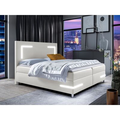 VENETI Boxspringová jednolôžková posteľ 120x200 MADENA - biela ekokoža + topper a LED osvetlenie ZDARMA VENETI Boxspringová jednolôžková posteľ 120x200 MADENA - biela ekokoža + topper a LED osvetlenie ZDARMA