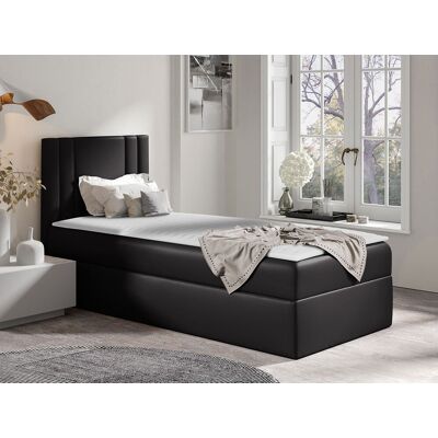 VENETI Americká jednolôžková posteľ 90x200 VITORIA MINI - čierna ekokoža, ľavé prevedenie + topper ZDARMA VENETI Americká jednolôžková posteľ 90x200 VITORIA MINI - čierna ekokoža, ľavé prevedenie + topper ZDARMA