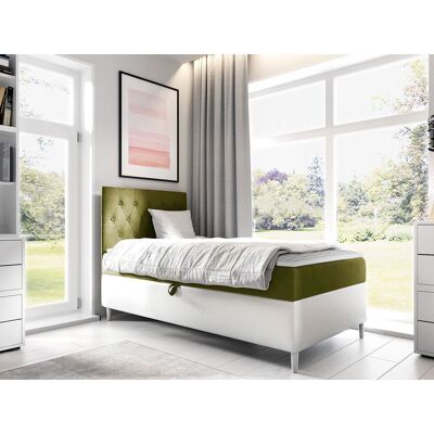 VENETI Boxspringová jednolôžková posteľ 80x200 PORFIRO 1 - biela ekokoža / khaki, ľavé prevedenie + topper ZDARMA VENETI Boxspringová jednolôžková posteľ 80x200 PORFIRO 1 - biela ekokoža / khaki, ľavé prevedenie + topper ZDARMA