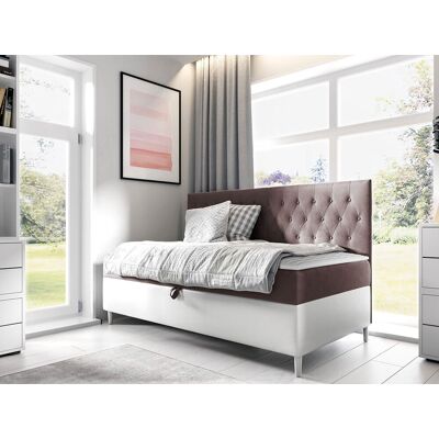 VENETI Boxspringová jednolôžková posteľ 90x200 PORFIRO 2 - biela ekokoža / hnedá 2 + topper ZDARMA VENETI Boxspringová jednolôžková posteľ 90x200 PORFIRO 2 - biela ekokoža / hnedá 2 + topper ZDARMA