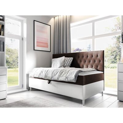 VENETI Boxspringová jednolôžková posteľ 90x200 PORFIRO 2 - biela ekokoža / hnedá 1 + topper ZDARMA VENETI Boxspringová jednolôžková posteľ 90x200 PORFIRO 2 - biela ekokoža / hnedá 1 + topper ZDARMA