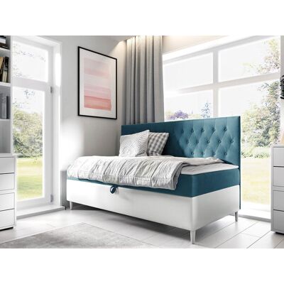 VENETI Boxspringová jednolôžková posteľ 90x200 PORFIRO 2 - biela ekokoža / modrá 2 + topper ZDARMA VENETI Boxspringová jednolôžková posteľ 90x200 PORFIRO 2 - biela ekokoža / modrá 2 + topper ZDARMA
