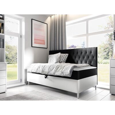 VENETI Boxspringová jednolôžková posteľ 90x200 PORFIRO 2 - biela ekokoža / čierna + topper ZDARMA VENETI Boxspringová jednolôžková posteľ 90x200 PORFIRO 2 - biela ekokoža / čierna + topper ZDARMA