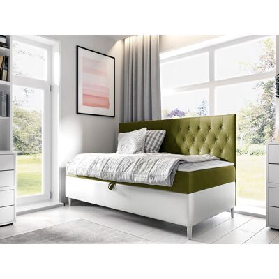 VENETI Boxspringová jednolôžková posteľ 90x200 PORFIRO 2 - biela ekokoža / khaki + topper ZDARMA VENETI Boxspringová jednolôžková posteľ 90x200 PORFIRO 2 - biela ekokoža / khaki + topper ZDARMA