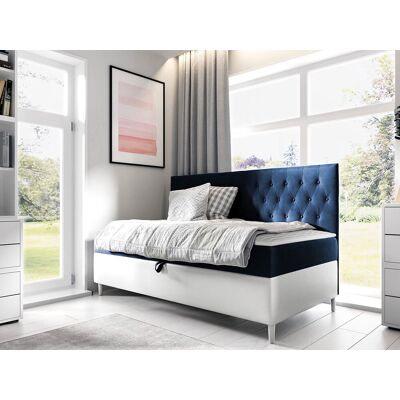 VENETI Boxspringová jednolôžková posteľ 90x200 PORFIRO 2 - biela ekokoža / modrá 1 + topper ZDARMA VENETI Boxspringová jednolôžková posteľ 90x200 PORFIRO 2 - biela ekokoža / modrá 1 + topper ZDARMA