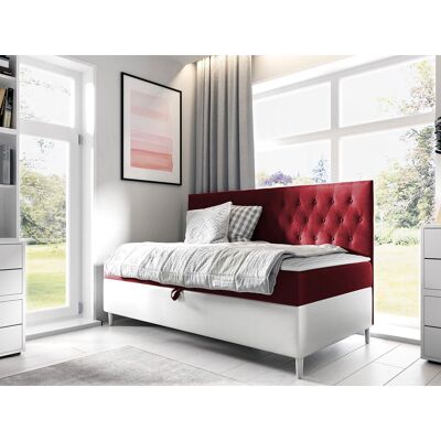 VENETI Boxspringová jednolôžková posteľ 80x200 PORFIRO 2 - biela ekokoža / červená + topper ZDARMA VENETI Boxspringová jednolôžková posteľ 80x200 PORFIRO 2 - biela ekokoža / červená + topper ZDARMA