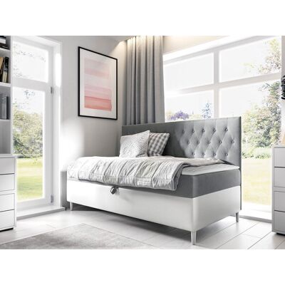 VENETI Boxspringová jednolôžková posteľ 80x200 PORFIRO 2 - biela ekokoža / šedá + topper ZDARMA VENETI Boxspringová jednolôžková posteľ 80x200 PORFIRO 2 - biela ekokoža / šedá + topper ZDARMA
