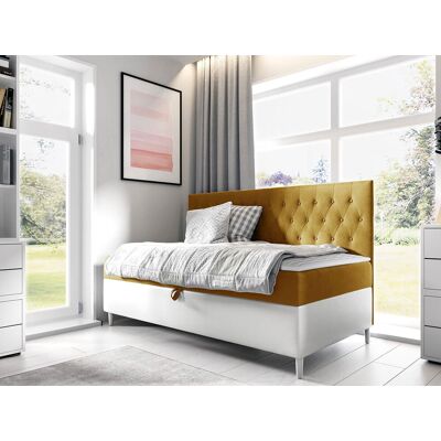 VENETI Boxspringová jednolôžková posteľ 100x200 PORFIRO 2 - biela ekokoža / žltá + topper ZDARMA VENETI Boxspringová jednolôžková posteľ 100x200 PORFIRO 2 - biela ekokoža / žltá + topper ZDARMA
