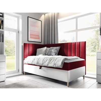 VENETI Boxspringová jednolôžková posteľ 90x200 ROCIO 3 - biela ekokoža / červená, ľavé prevedenie + topper ZDARMA VENETI Boxspringová jednolôžková posteľ 90x200 ROCIO 3 - biela ekokoža / červená, ľavé prevedenie + topper ZDARMA
