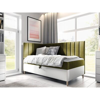 VENETI Boxspringová jednolôžková posteľ 90x200 ROCIO 3 - biela ekokoža / khaki, ľavé prevedenie + topper ZDARMA VENETI Boxspringová jednolôžková posteľ 90x200 ROCIO 3 - biela ekokoža / khaki, ľavé prevedenie + topper ZDARMA