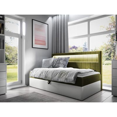 VENETI Boxspringová jednolôžková posteľ 100x200 RAMIRA 2 - biela ekokoža / khaki + topper ZDARMA VENETI Boxspringová jednolôžková posteľ 100x200 RAMIRA 2 - biela ekokoža / khaki + topper ZDARMA