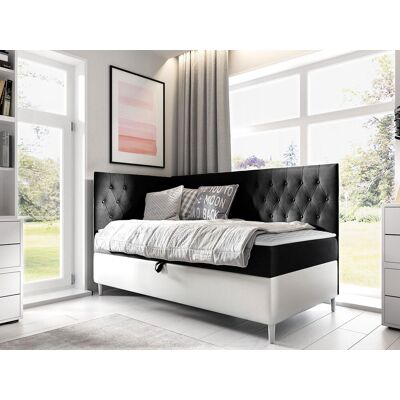VENETI Boxspringová jednolôžková posteľ 90x200 PORFIRO 3 - biela ekokoža / čierna, ľavé prevedenie + topper ZDARMA VENETI Boxspringová jednolôžková posteľ 90x200 PORFIRO 3 - biela ekokoža / čierna, ľavé prevedenie + topper ZDARMA