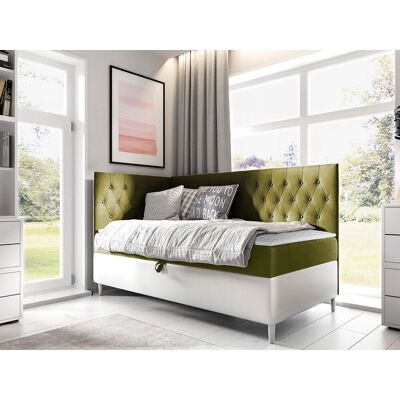 VENETI Boxspringová jednolôžková posteľ 100x200 PORFIRO 3 - biela ekokoža / khaki, ľavé prevedenie + topper ZDARMA VENETI Boxspringová jednolôžková posteľ 100x200 PORFIRO 3 - biela ekokoža / khaki, ľavé prevedenie + topper ZDARMA