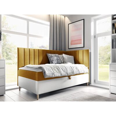 VENETI Boxspringová jednolôžková posteľ 90x200 ROCIO 3 - biela ekokoža / žltá, pravé prevedenie + topper ZDARMA VENETI Boxspringová jednolôžková posteľ 90x200 ROCIO 3 - biela ekokoža / žltá, pravé prevedenie + topper ZDARMA