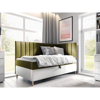 VENETI Boxspringová jednolôžková posteľ 90x200 ROCIO 3 - biela ekokoža / khaki, pravé prevedenie + topper ZDARMA VENETI Boxspringová jednolôžková posteľ 90x200 ROCIO 3 - biela ekokoža / khaki, pravé prevedenie + topper ZDARMA