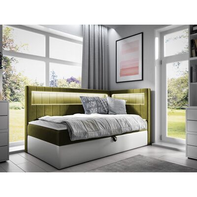 VENETI Kontinentálna jednolôžková posteľ 90x200 RAMIRA 3 - biela ekokoža / khaki, pravé prevedenie + topper ZDARMA VENETI Kontinentálna jednolôžková posteľ 90x200 RAMIRA 3 - biela ekokoža / khaki, pravé prevedenie + topper ZDARMA
