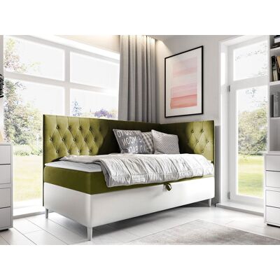 VENETI Boxspringová jednolôžková posteľ 90x200 PORFIRO 3 - biela ekokoža / khaki, pravé prevedenie + topper ZDARMA VENETI Boxspringová jednolôžková posteľ 90x200 PORFIRO 3 - biela ekokoža / khaki, pravé prevedenie + topper ZDARMA