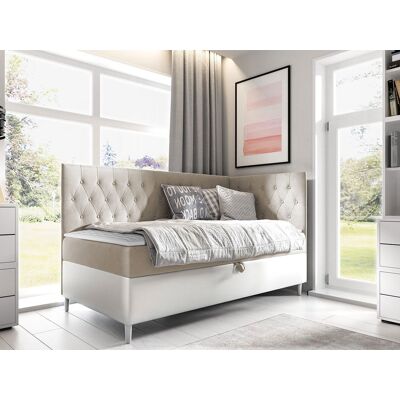 VENETI Boxspringová jednolôžková posteľ 90x200 PORFIRO 3 - biela ekokoža / béžová, pravé prevedenie + topper ZDARMA VENETI Boxspringová jednolôžková posteľ 90x200 PORFIRO 3 - biela ekokoža / béžová, pravé prevedenie + topper ZDARMA