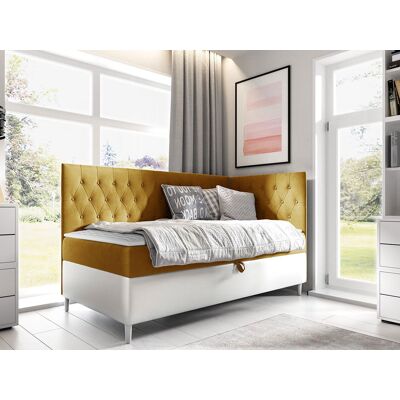 VENETI Boxspringová jednolôžková posteľ 90x200 PORFIRO 3 - biela ekokoža / žltá, pravé prevedenie + topper ZDARMA VENETI Boxspringová jednolôžková posteľ 90x200 PORFIRO 3 - biela ekokoža / žltá, pravé prevedenie + topper ZDARMA
