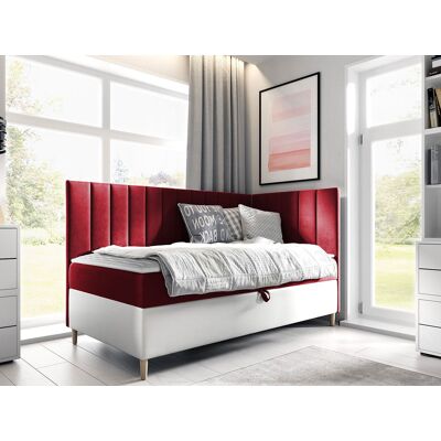VENETI Boxspringová jednolôžková posteľ 100x200 ROCIO 3 - biela ekokoža / červená, pravé prevedenie + topper ZDARMA VENETI Boxspringová jednolôžková posteľ 100x200 ROCIO 3 - biela ekokoža / červená, pravé prevedenie + topper ZDARMA