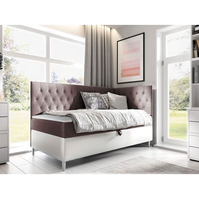 VENETI Boxspringová jednolôžková posteľ 100x200 PORFIRO 3 - biela ekokoža / hnedá 2, pravé prevedenie + topper ZDARMA VENETI Boxspringová jednolôžková posteľ 100x200 PORFIRO 3 - biela ekokoža / hnedá 2, pravé prevedenie + topper ZDARMA