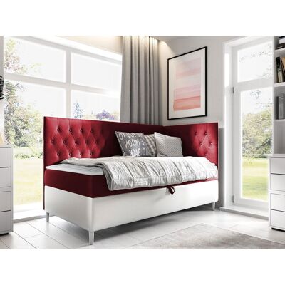 VENETI Boxspringová jednolôžková posteľ 100x200 PORFIRO 3 - biela ekokoža / červená, pravé prevedenie + topper ZDARMA VENETI Boxspringová jednolôžková posteľ 100x200 PORFIRO 3 - biela ekokoža / červená, pravé prevedenie + topper ZDARMA
