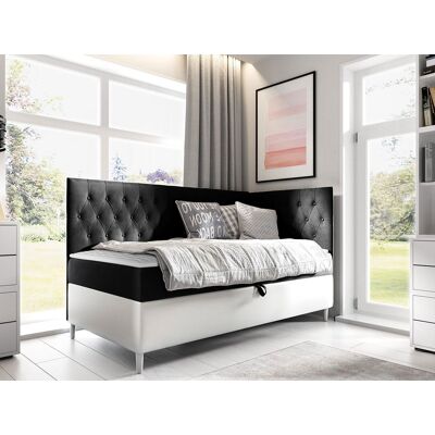 VENETI Boxspringová jednolôžková posteľ 100x200 PORFIRO 3 - biela ekokoža / čierna, pravé prevedenie + topper ZDARMA VENETI Boxspringová jednolôžková posteľ 100x200 PORFIRO 3 - biela ekokoža / čierna, pravé prevedenie + topper ZDARMA