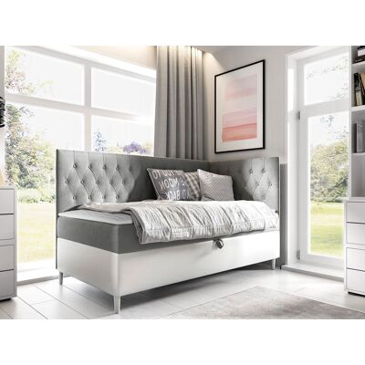VENETI Boxspringová jednolôžková posteľ 100x200 PORFIRO 3 - biela ekokoža / šedá, pravé prevedenie + topper ZDARMA VENETI Boxspringová jednolôžková posteľ 100x200 PORFIRO 3 - biela ekokoža / šedá, pravé prevedenie + topper ZDARMA