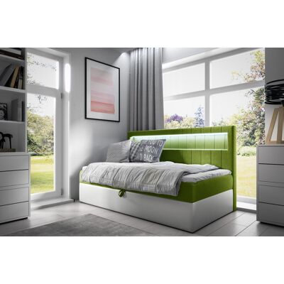 VENETI Jednolôžková posteľ 90x200 KISHA 2 - zelená / biela, otváranie od nôh + topper ZDARMA VENETI Jednolôžková posteľ 90x200 KISHA 2 - zelená / biela, otváranie od nôh + topper ZDARMA