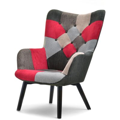 VENETI Čalúnené kreslo TIAGO - červený patchwork / čierne VENETI Čalúnené kreslo TIAGO - červený patchwork / čierne