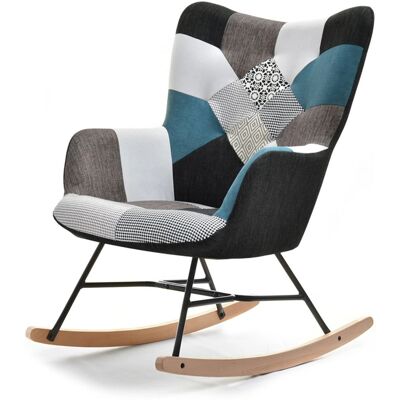 VENETI Hojdacie kreslo JORG - modrý patchwork / čierny / buk VENETI Hojdacie kreslo JORG - modrý patchwork / čierny / buk