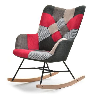 VENETI Hojdacie kreslo JORG - červený patchwork / čierny / buk VENETI Hojdacie kreslo JORG - červený patchwork / čierny / buk