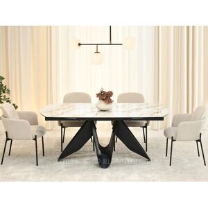 VENETI Elegantný rozkladací stôl 180(260)x98 CANO - béžový mramor / čierny VENETI Elegantný rozkladací stôl 180(260)x98 CANO - béžový mramor / čierny