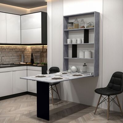 VENETI Moderný sklápací jedálenský stôl OMBO - betón / čierny VENETI Moderný sklápací jedálenský stôl OMBO - betón / čierny