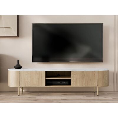 VENETI Široký TV stolík TANGIER - dub cremona / čierny mramor / zlatý VENETI Široký TV stolík TANGIER - dub cremona / čierny mramor / zlatý