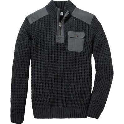 bonprix Pulóver so stojačikom, hrubé pletenie, tkaná časť 60/62 (XXL) male bonprix Pulóver so stojačikom, hrubé pletenie, tkaná časť 60/62 (XXL) male