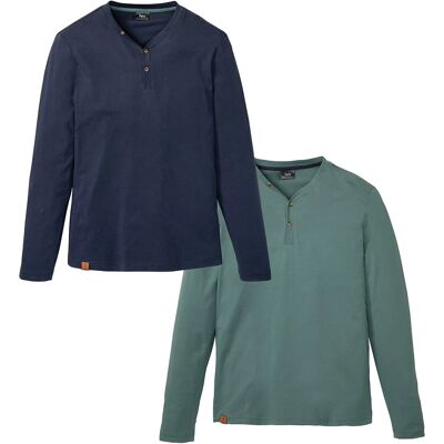 bonprix Tričko s dlhým rukávom a gombičkami na výstrihu (2 ks), z bio bavlny 56/58 (XL) male bonprix Tričko s dlhým rukávom a gombičkami na výstrihu (2 ks), z bio bavlny 56/58 (XL) male