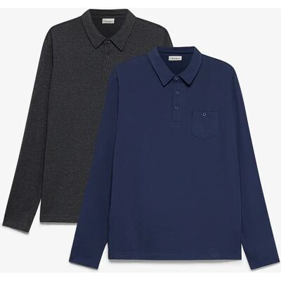 bonprix Polo tričko s dlhým rukávom (2 ks), náprsné vrecko 60/62 (XXL) male bonprix Polo tričko s dlhým rukávom (2 ks), náprsné vrecko 60/62 (XXL) male