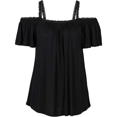 bonprix Tričko s čipkou a odhalenými pleciami z mäkkej viskózy 44/46 female bonprix Tričko s čipkou a odhalenými pleciami z mäkkej viskózy 44/46 female