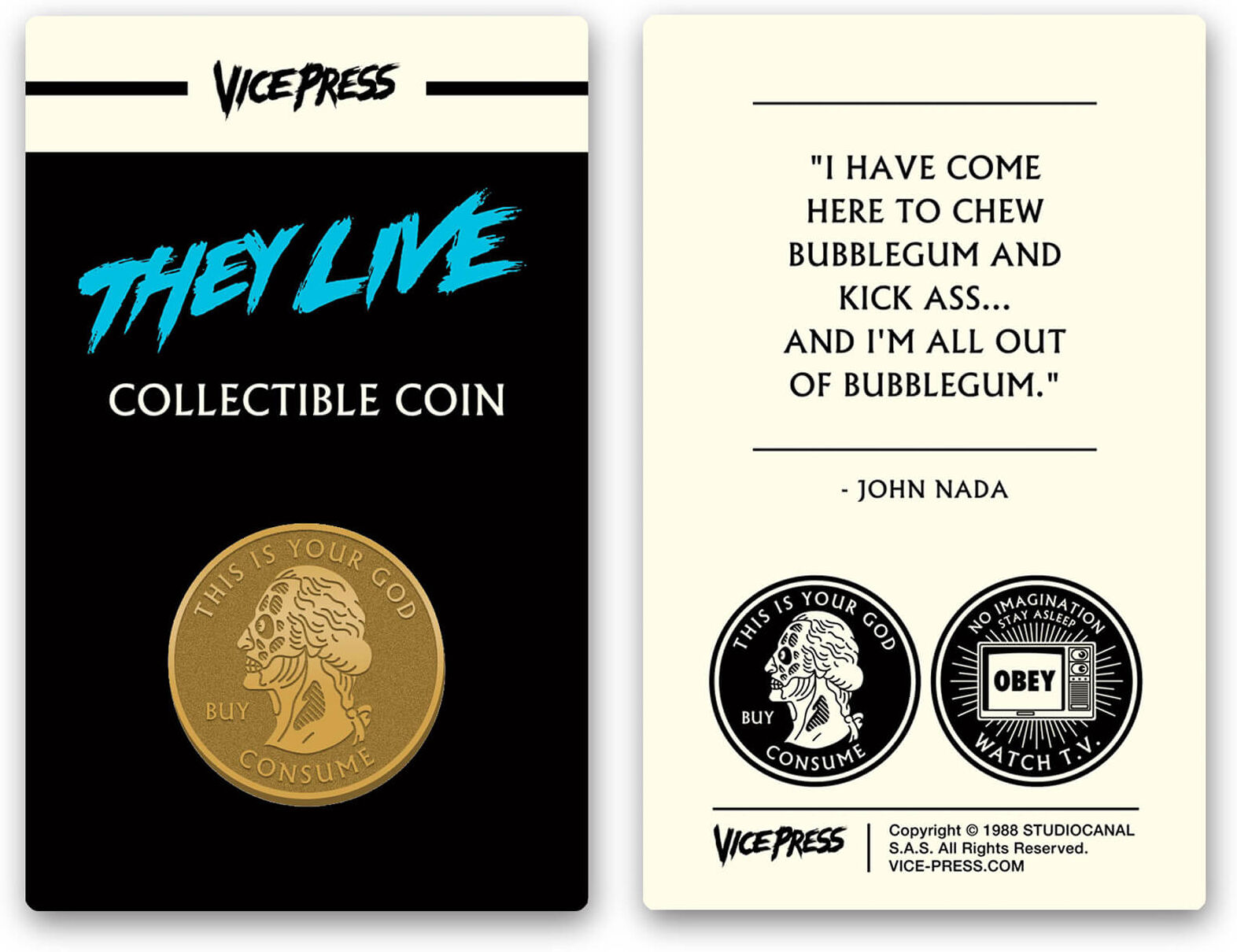 Vice Press John Carpenter's - They Live Limited Edition Silver Collector Coin Vice Press John Carpenter's - They Live Limited Edition Silver Collector Coin