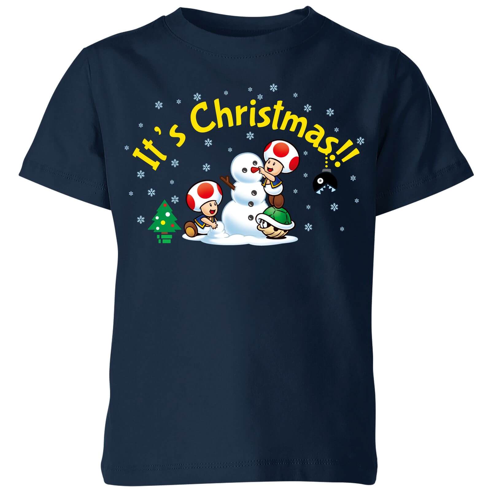 Nintendo Super Mario Toad Snowman Merry Christmas Kid's T-Shirt - Navy - 3-4 Years - Navy