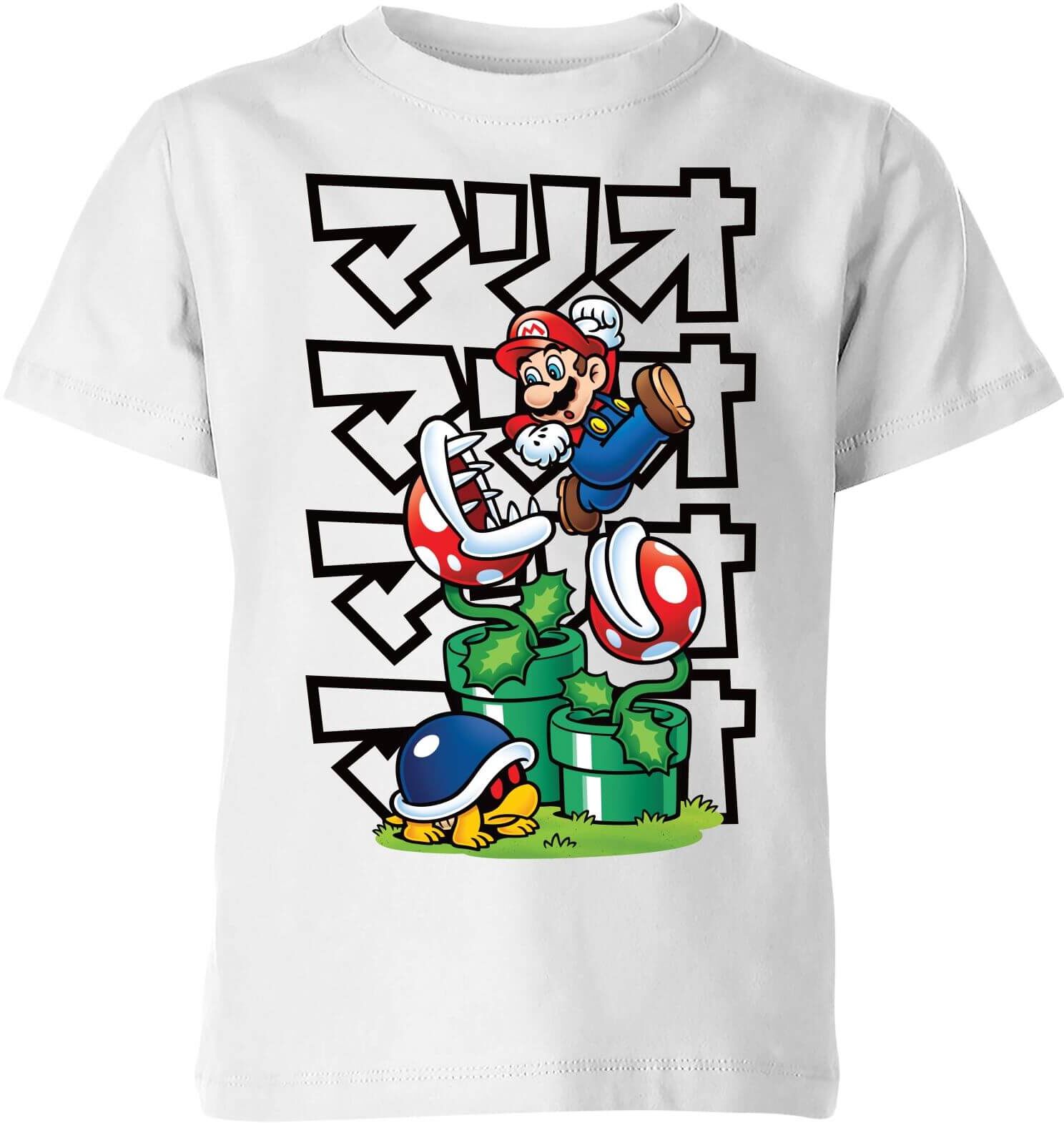 Nintendo Super Mario Piranha Plant Japanese Kid's T-Shirt - White - 9-10 Years - White Nintendo Super Mario Piranha Plant Japanese Kid's T-Shirt - White - 9-10 Years - White